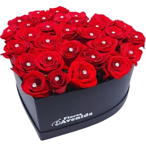 Caja corazon de rosas rojas y brillantes xl